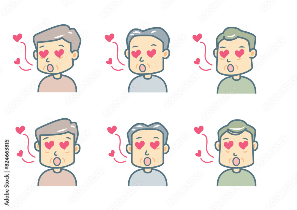 恋をする男性のイラストセット 恋をする男性のイラストセット