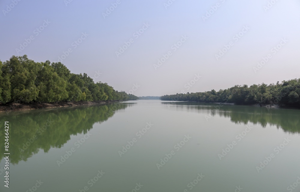 Landscape of a canal of Sundarbans.this photo was taken from Bangladesh.