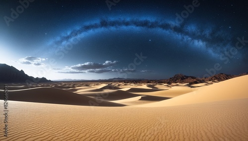 Night scenery galaxy milky way desert wallpaper. Desert night landscape. The sky with stars and the milky way over the endless desert.