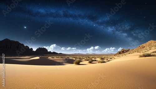 Night scenery galaxy milky way desert wallpaper. Desert night landscape. The sky with stars and the milky way over the endless desert.