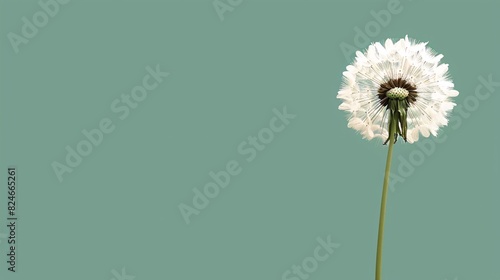 Minimalist dandelion on a solid green background, featuring a large area for custom text photo