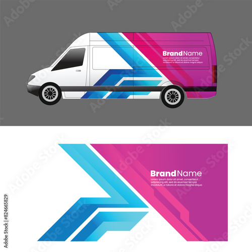 cargo van car body sticker design vector. freight forwarding company cargo van