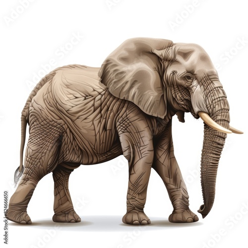 African safari elephant full-body vector illustration, zoology design template isolated on white 