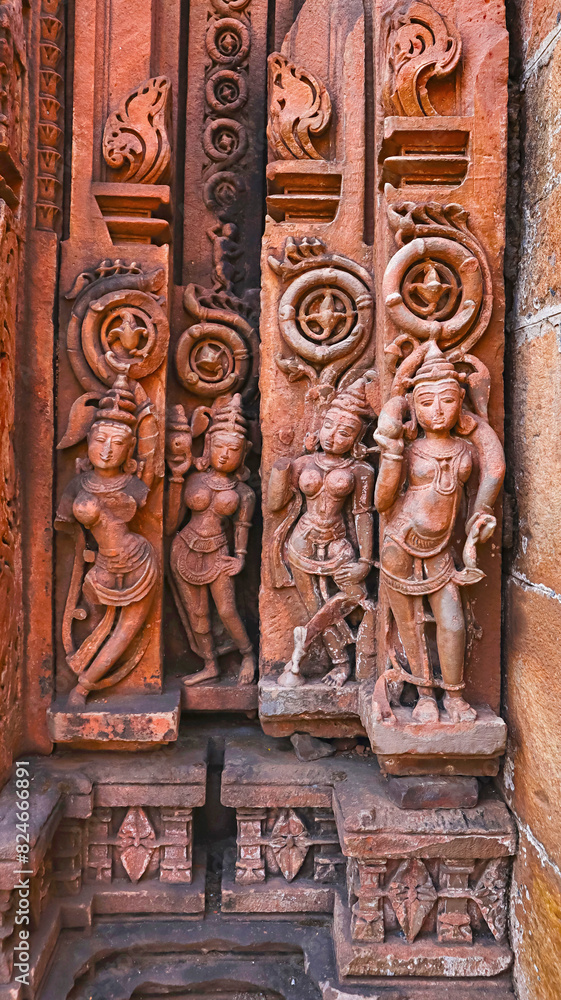 Carvings of Doorkeeper With River Goddess on Garbhagriha Gate, Shri Siddhanath Temple, Omkareshwar, Madhya Pradesh, India.