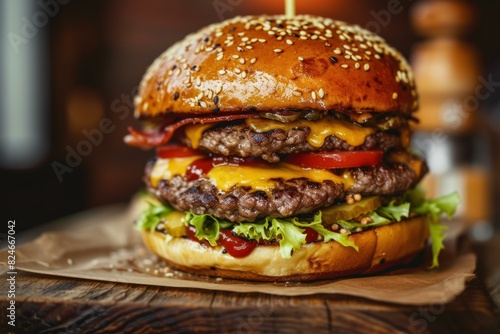 Hearty American burger food meat. Fries gourmet. Generate Ai