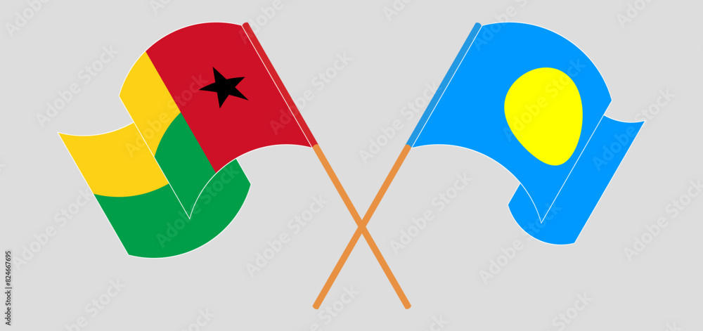 Crossed and waving flags of Guinea-Bissau and Palau Crossed and waving flags of Guinea-Bissau and Palau