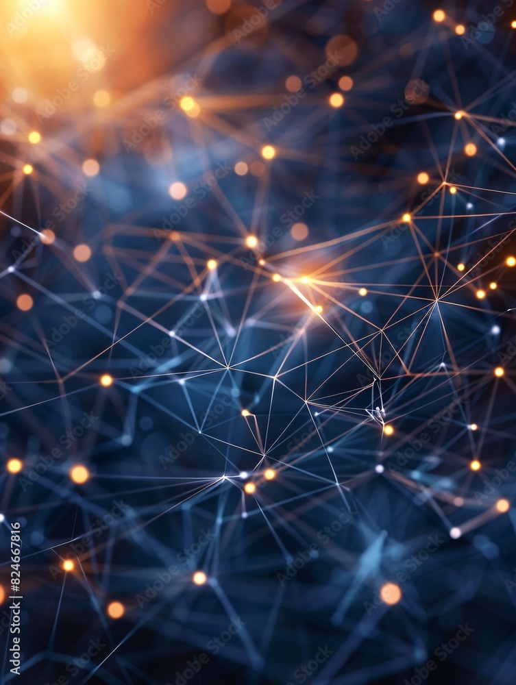 Fototapeta premium Corporate networking illustration with interconnecting dots and modern technology elements.