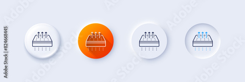 Breathable mattress line icon. Neumorphic, Orange gradient, 3d pin buttons. Orthopedic pad sign. Air flow sleep bed symbol. Line icons. Neumorphic buttons with outline signs. Vector