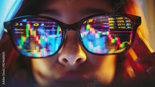 A woman is looking at a computer screen with a pair of glasses on © crazyass