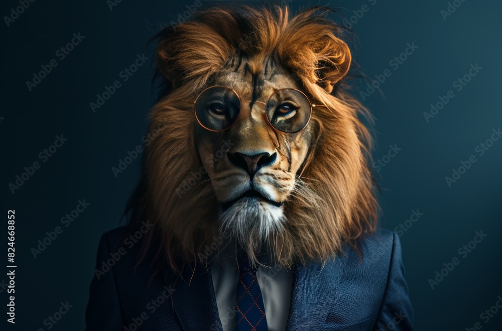 Naklejka premium A lion in suit and tie