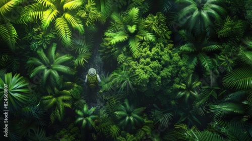 Lush green tropical rainforest with diverse foliage and vibrant greenery, creating a dense and immersive nature scene. photo