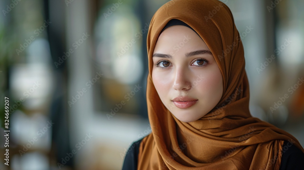 Adorned by a Southeast Asian lady donning a chestnut headscarf and dark attire. Adorned by a Southeast Asian lady donning a chestnut headscarf and dark attire.