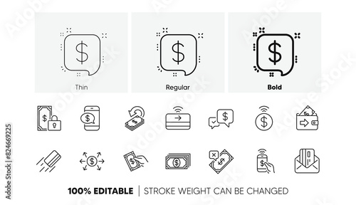 Accept transfer, Pay by Phone and Credit card. Money payment line icons. Cash linear icon set. Line icons set. Vector