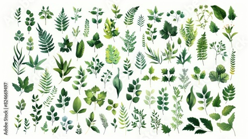 Stylized Green Plants Collection for Eco-Friendly Floral Design Elements