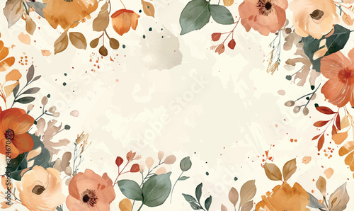 Vector watercolor sepia flowers, frame, for design