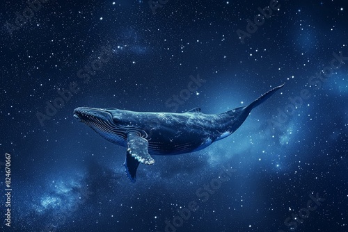 Colossal Big whale floating in stars. Poster animal. Generate Ai