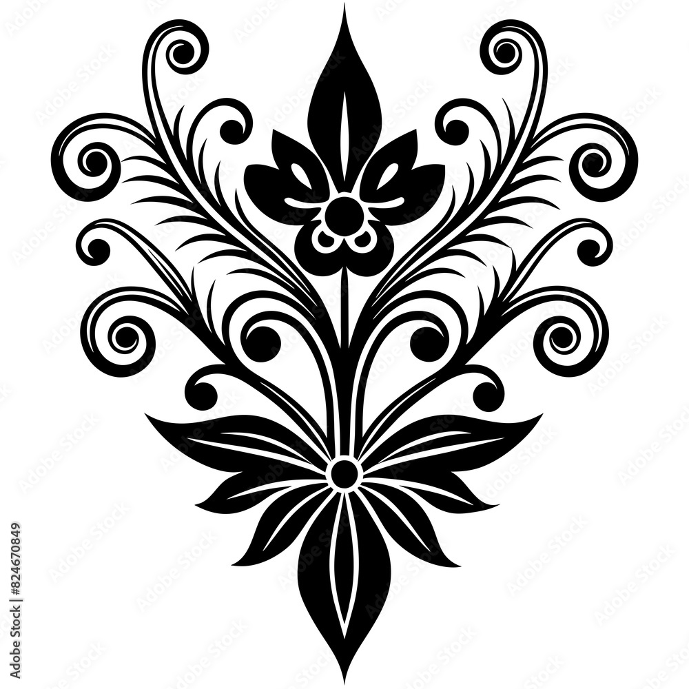Obraz premium Abstract flower ornamental design vector art silhouette illustration