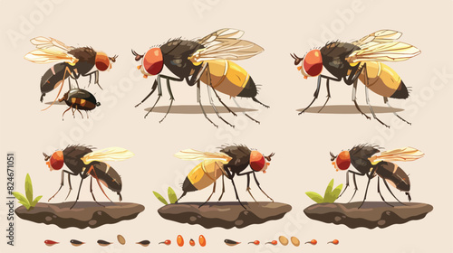 Housefly life cycle. Vinegar houseflies eggs transfor