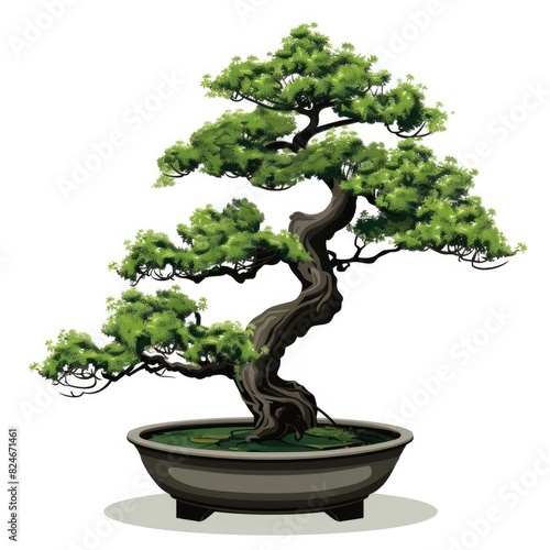 Bonsai Tree Vector Illustration  Aesthetic Japanese and Chinese Traditional Culture Design Template Isolated on White Background 