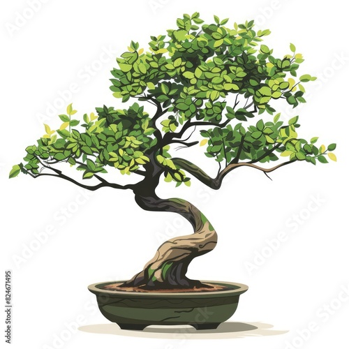 Bonsai Tree Vector Illustration: Aesthetic Japanese and Chinese Traditional Culture Design Template Isolated on White Background
