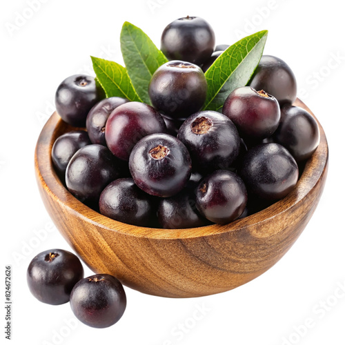 Wallpaper Mural A bowl of blackberries in a wooden bowl with a leaf on transparent background Torontodigital.ca