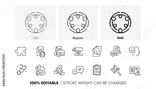 Internet document, Accounting report and Paint roller line icons. Pack of Approve, Approved checklist, Good mood icon. Difficult stress, Teamwork, Chemical formula pictogram. Puzzle. Vector