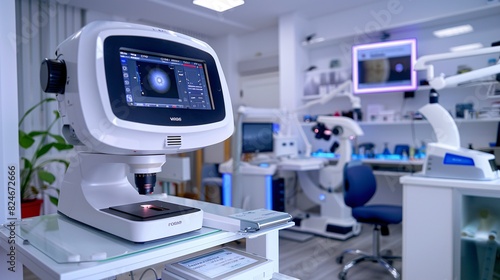 State-of-the-art laser technology used in an ophthalmic clinic for the treatment of nearsightedness and vision correction. photo