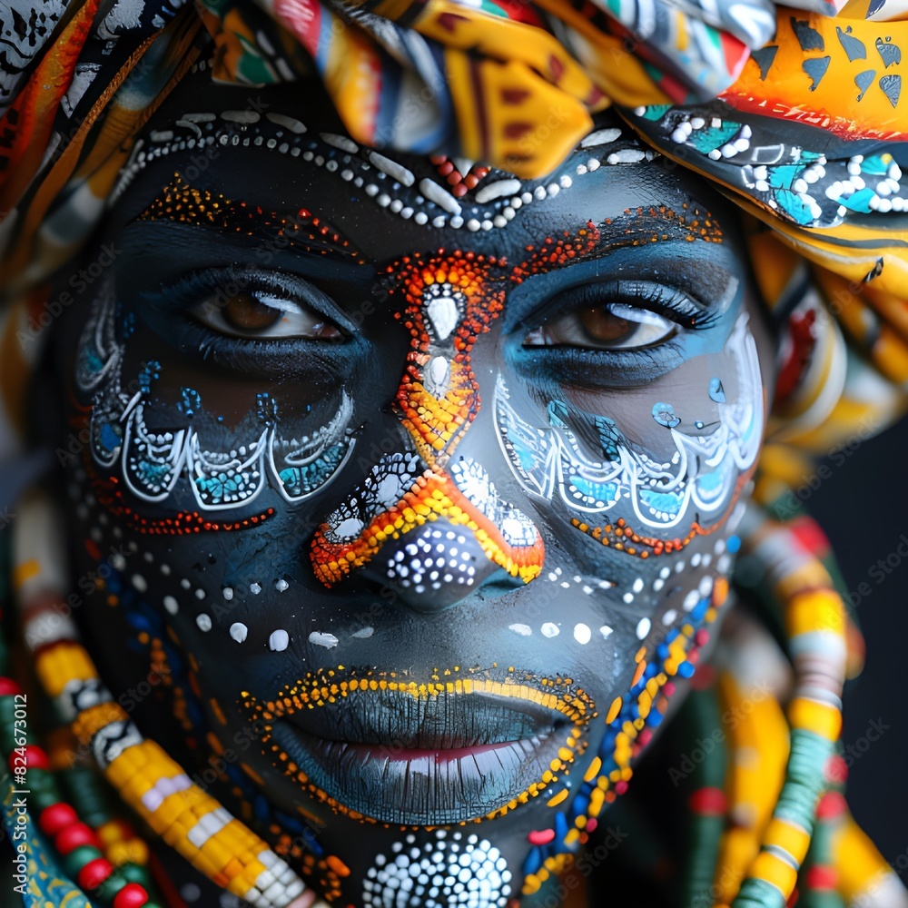Portrait of a person with intricate face paint and cultural attire Portrait of a person with intricate face paint and cultural attire