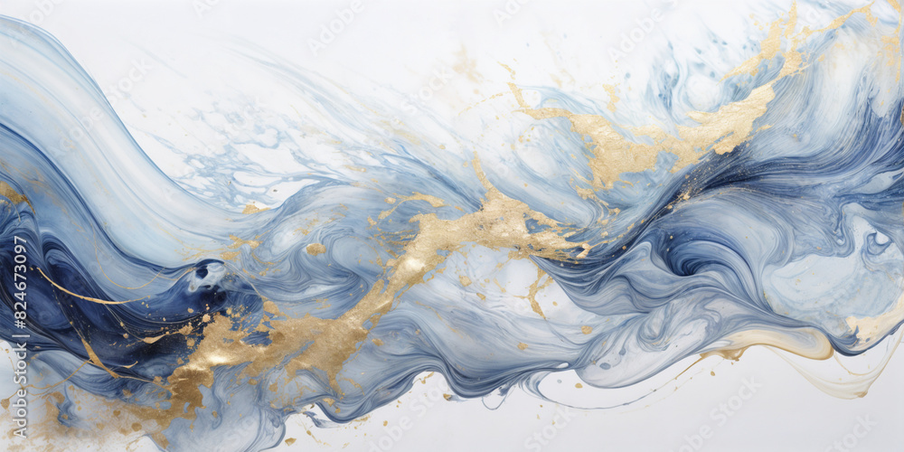 Abstract art blue paint background with liquid fluid grunge texture. Abstract silk luxury background with elegant golden line elements luxury liquid wallpaper pastel gradient background with golden.