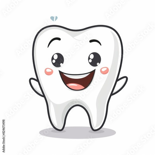 Cheerful Dental Mascot Cute Cartoon Tooth Smiling Happily on White 