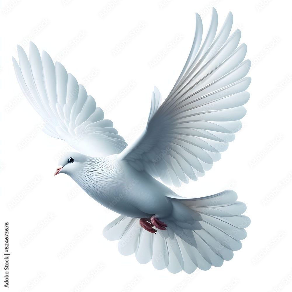 Flying white dove on a white background