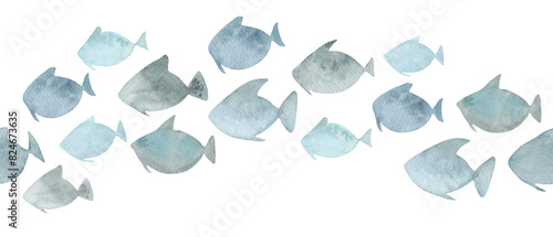 Photography Seamless border with school of fish