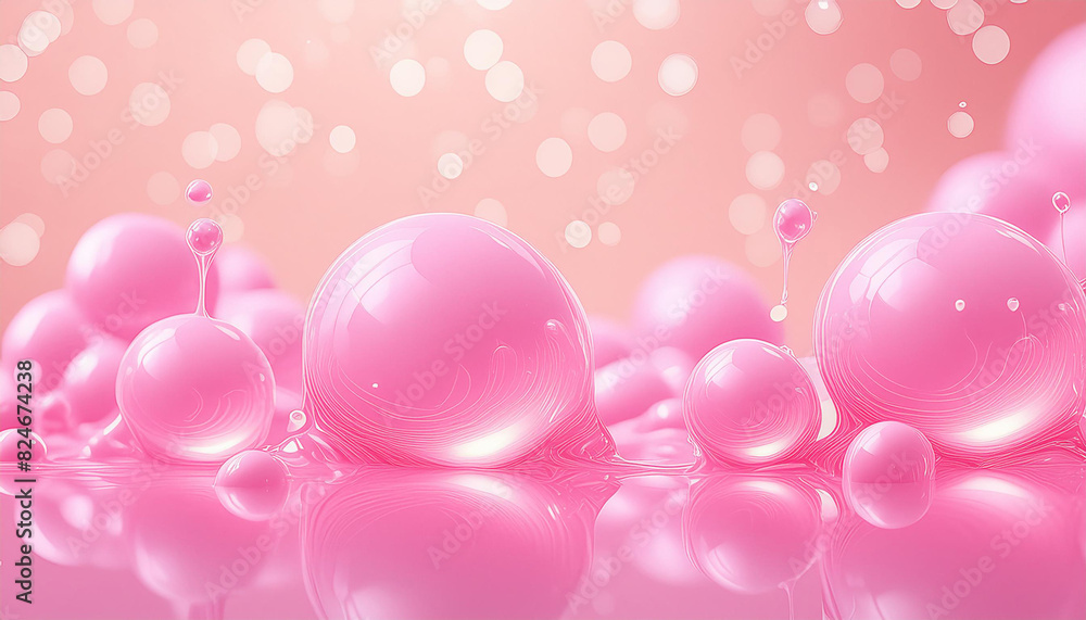 dripping bubble pink.Digital painted pink bubbles background