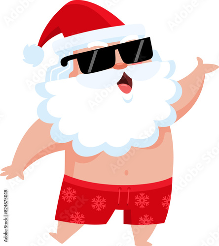 Happy Summer Santa Claus Cartoon Character Waving For Greeting. Vector Illustration Flat Design Isolated On Transparent Background