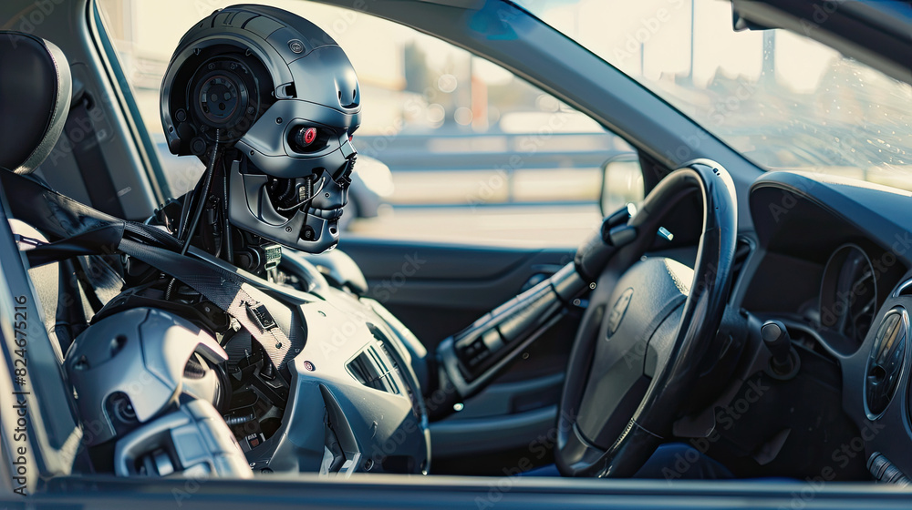Fototapeta premium Robot driving car