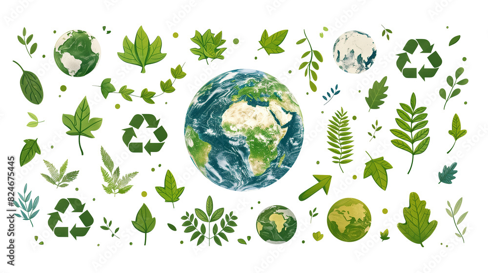 Celebrating Earth Day With a Collection of Green Leaves and Recycle Symbols Celebrating Earth Day With a Collection of Green Leaves and Recycle Symbols