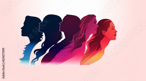 Female community that helps women to be empowered  talk  share ideas. social network communication group of multiethnic diversity women and girls. vector illustration abstract face silhouette profile