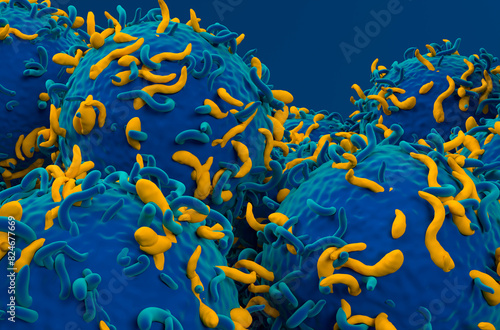 CAR T cells - Closeup view 3d illustration