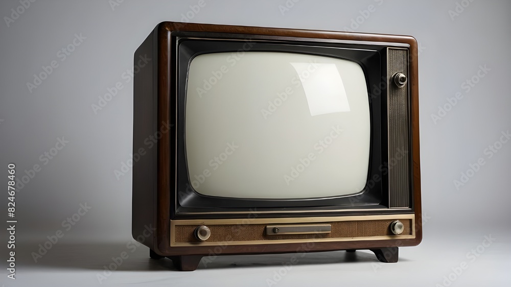 An isolated, antique, retro television set with a blank screen set against a white backdrop. An isolated, antique, retro television set with a blank screen set against a white backdrop.