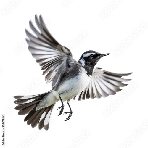 Wagtail bird fly full body isolate on transparency background PNG