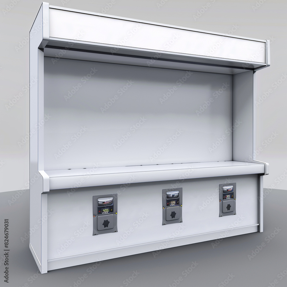 Realistic 3D mockup of a modern, blank arcade cabinet in multiple camera angles. Ultra HD render. Realistic 3D mockup of a modern, blank arcade cabinet in multiple camera angles. Ultra HD render.