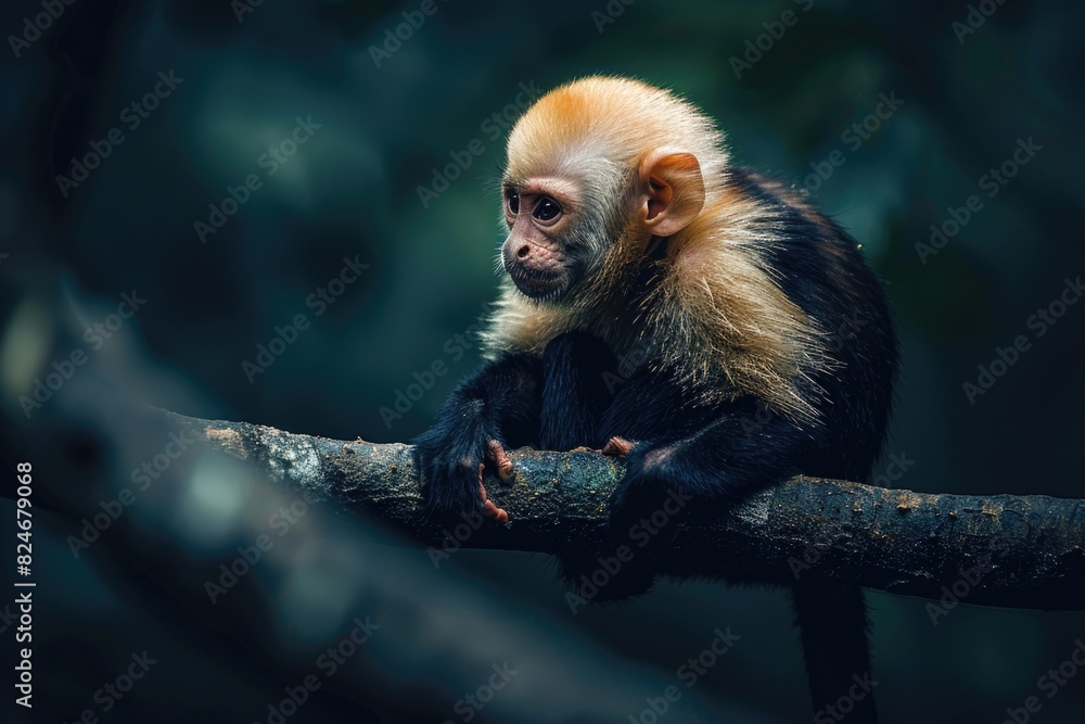 Naklejka premium A monkey perched on a high tree branch. Suitable for wildlife and nature themes