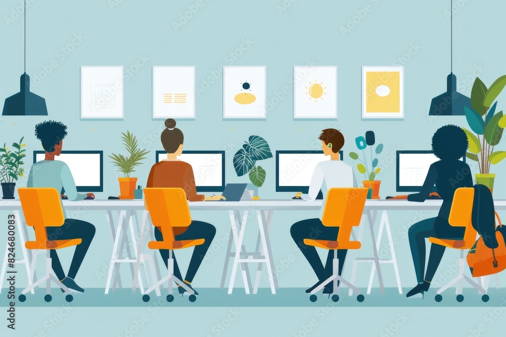 Multi person video conference, illustration Multi person video conference, illustration