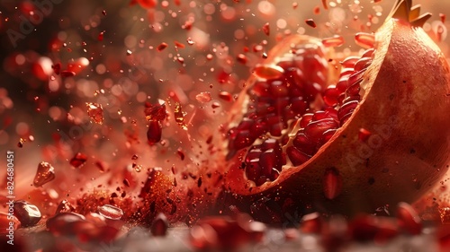 Halved Pomegranate Exposing Juicy Seeds photo