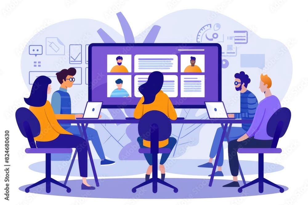 Multi person video conference, illustration Multi person video conference, illustration