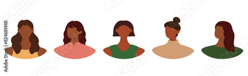 Collection of different female avatars without a face. User icons with black women. Modern vector illustration.