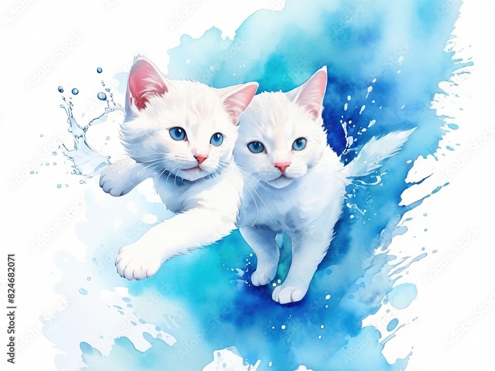 Fototapeta premium Two white cats.Vector illustration Isolated background