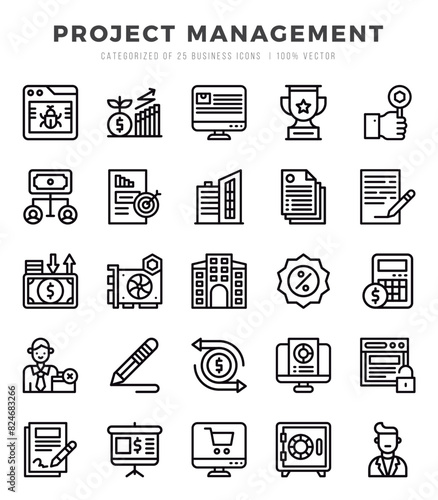 Project Management Icons Pack. Lineal icons set. Lineal icon collection set.