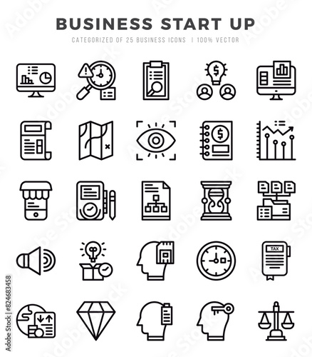 Business Start Up Icons Pack. Lineal icons set. Lineal icon collection set.
