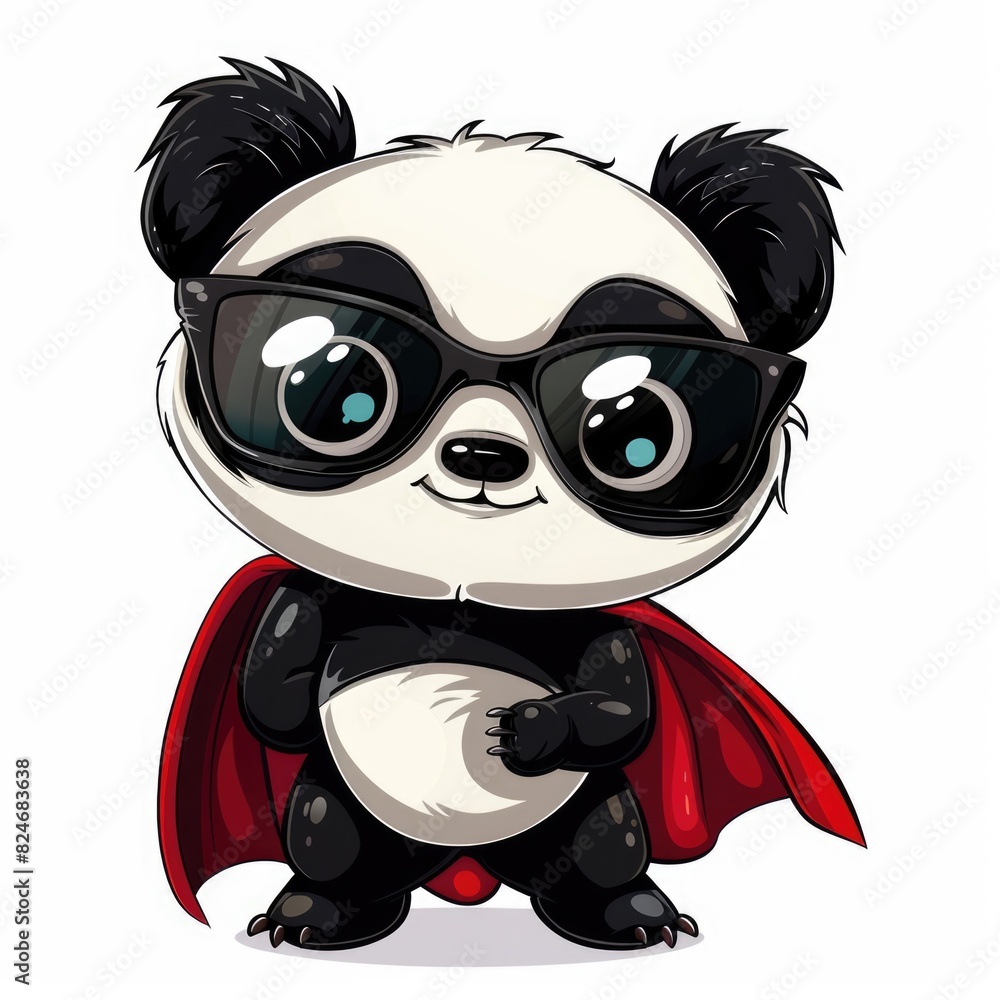 Cute panda superhero cartoon character, funny asian chinese animal baby mascot, Isolated on White Background
